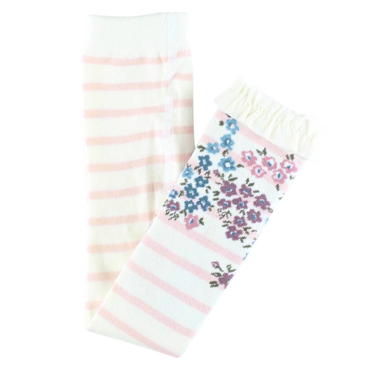 Girls Ballet Pink Stripe & Floral Patterned Footless Ruffle Tights