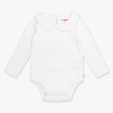 Baby Girls White Ruffle Peter Pan Collar Long Sleeve Knit Bodysuit
