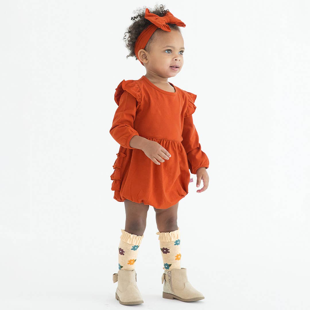 Baby Girls Rust Knit Long Sleeve Flutter Bubble Romper