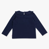 Girls Dark Navy Ruffle Peter Pan Collar Long Sleeve Knit Top