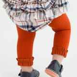 Girls Rust Rib Knit Footless Ruffled Tights