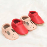 Mary Jane Baby Moccasins - Leather Baby Shoes (Desert Rose)