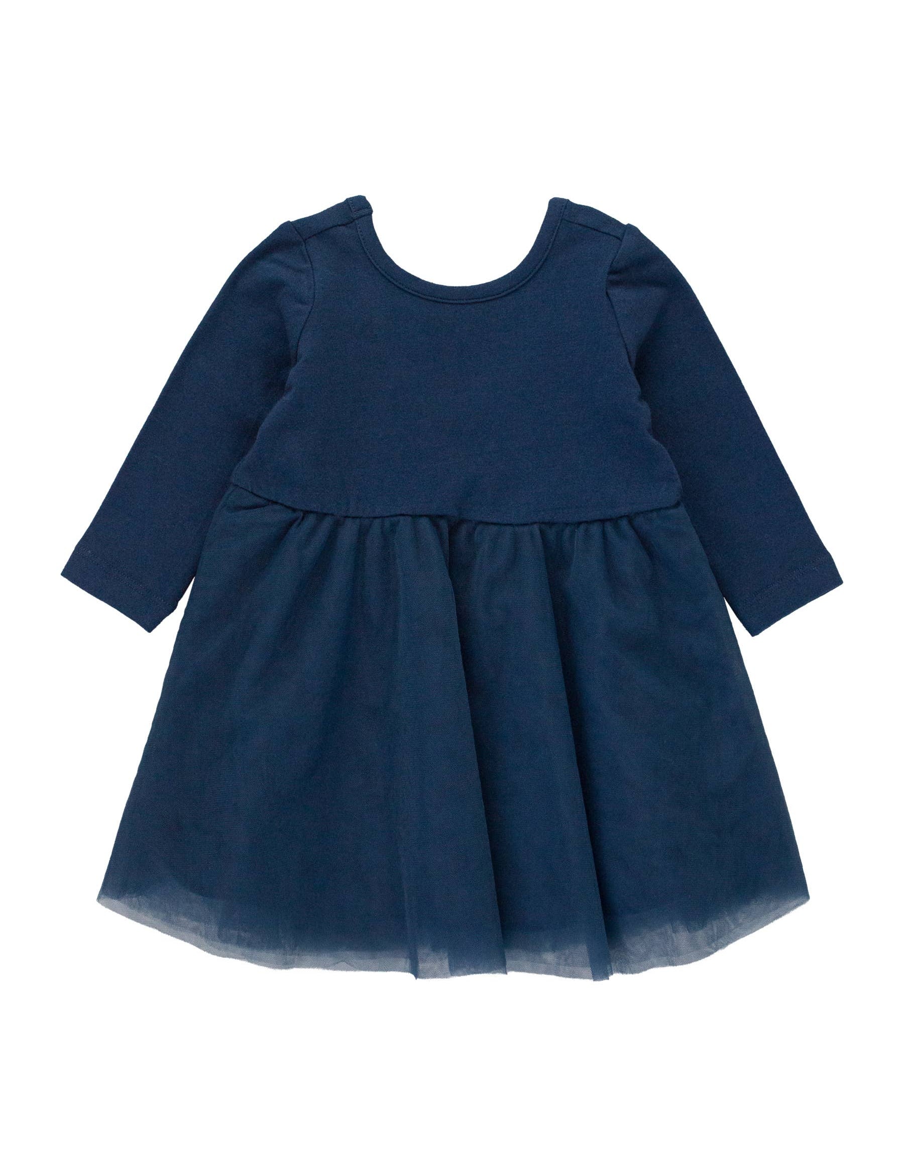 Girls Dark Navy Long Sleeve Tulle Twirl Dress