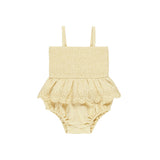 SMOCKED SKIRTED ROMPER || YELLOW